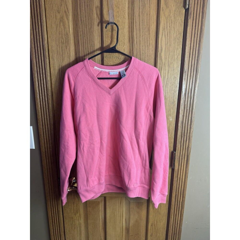 IZOD Golf Women’s S Pink Solid Fleece V-Neck Raglan Logo Pullover Golf